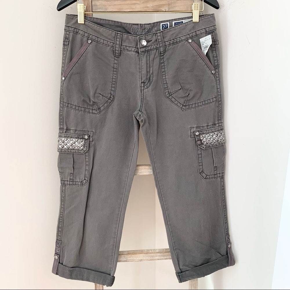 Miss Me Grey Studded Cotton Cargo Capris NWT Size 27